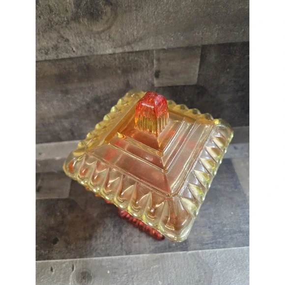 Vintage Indiana Glass Red Orange Sunset Jeanette Amberina Candy Dish - Picture 2 of 5
